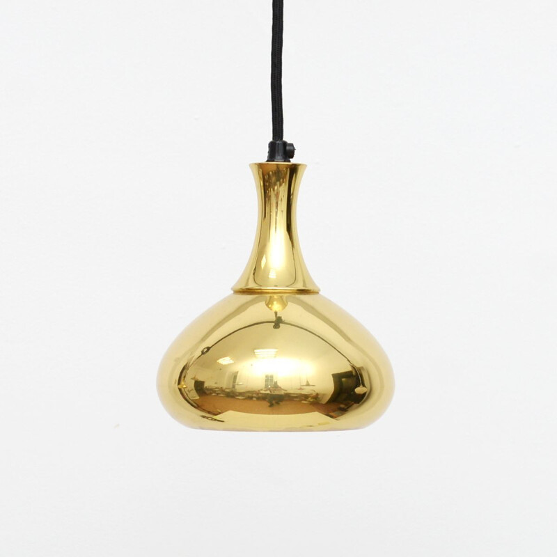 Pair of vintage Pendant Lamps In Golden Brass Danish 1960s