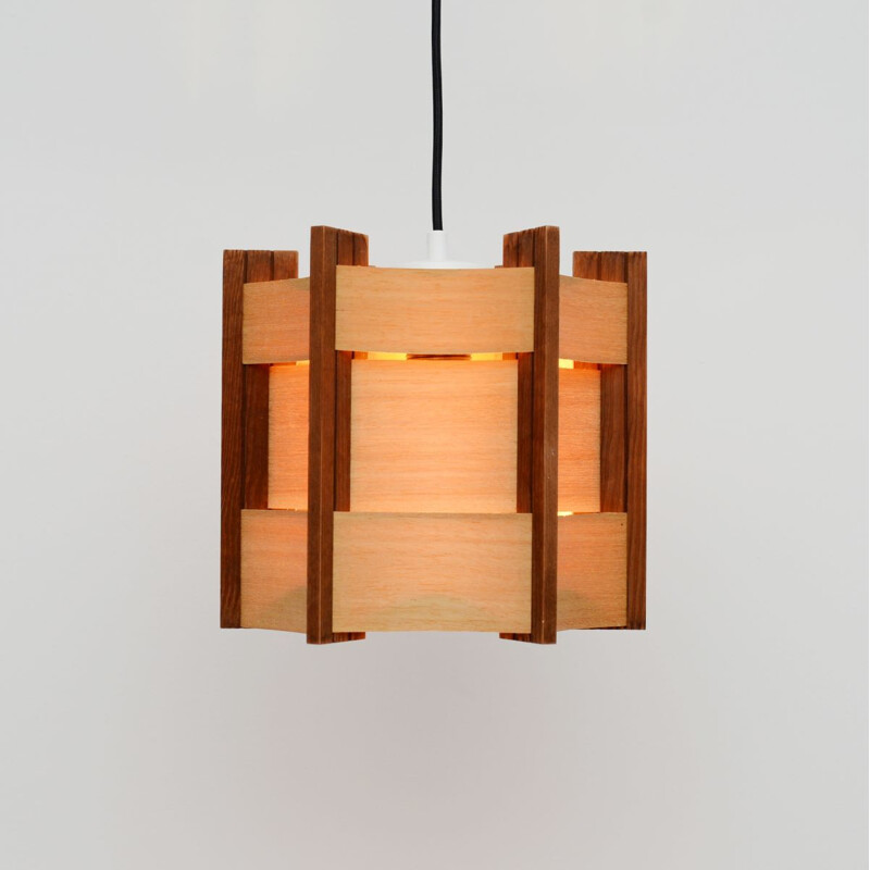 Vintage Wooden Pendant Lamp Danish 1960s