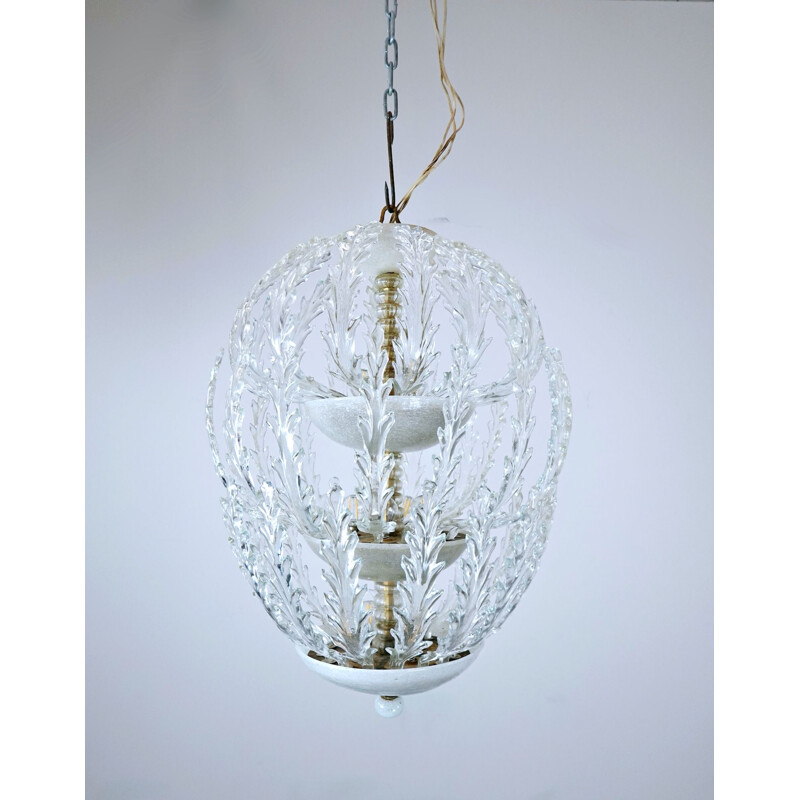 Lámpara de techo vintage de cristal de Murano para Venini 1940