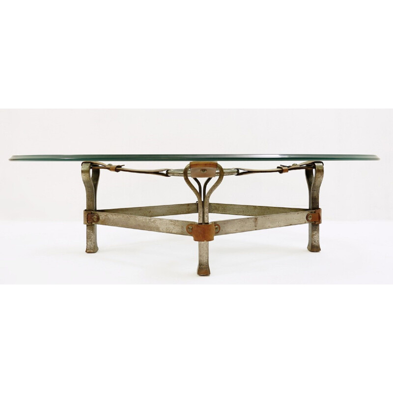 Vintage Low Table Brutaliste by Jacques Adnet 1960s