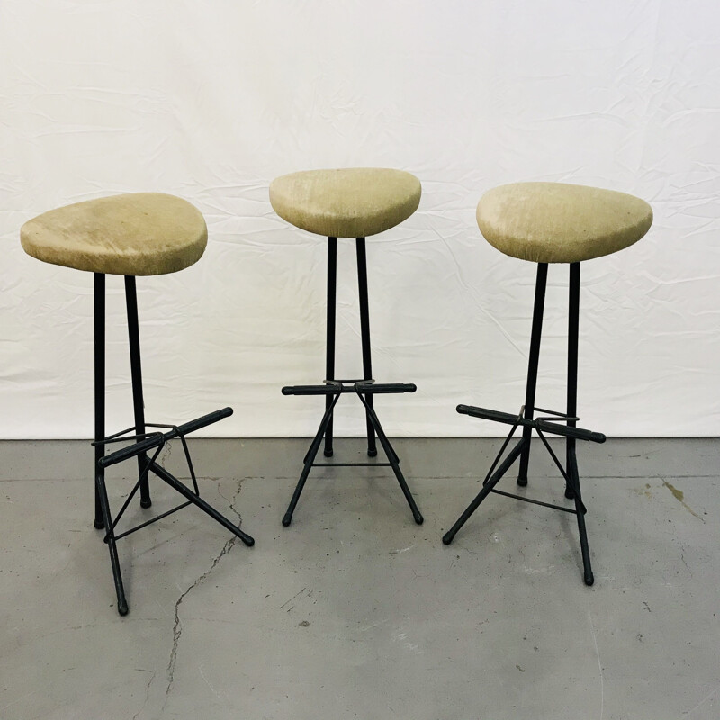 Set of 3 vintage bar stools by Willy Van Der Meeren for Tubax 1950s