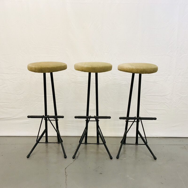 Set of 3 vintage bar stools by Willy Van Der Meeren for Tubax 1950s