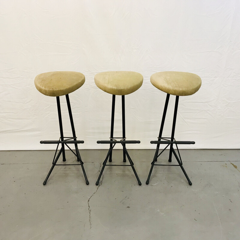 Set of 3 vintage bar stools by Willy Van Der Meeren for Tubax 1950s