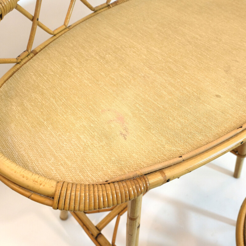 Vintage rattan dressing table with its chair 1950s