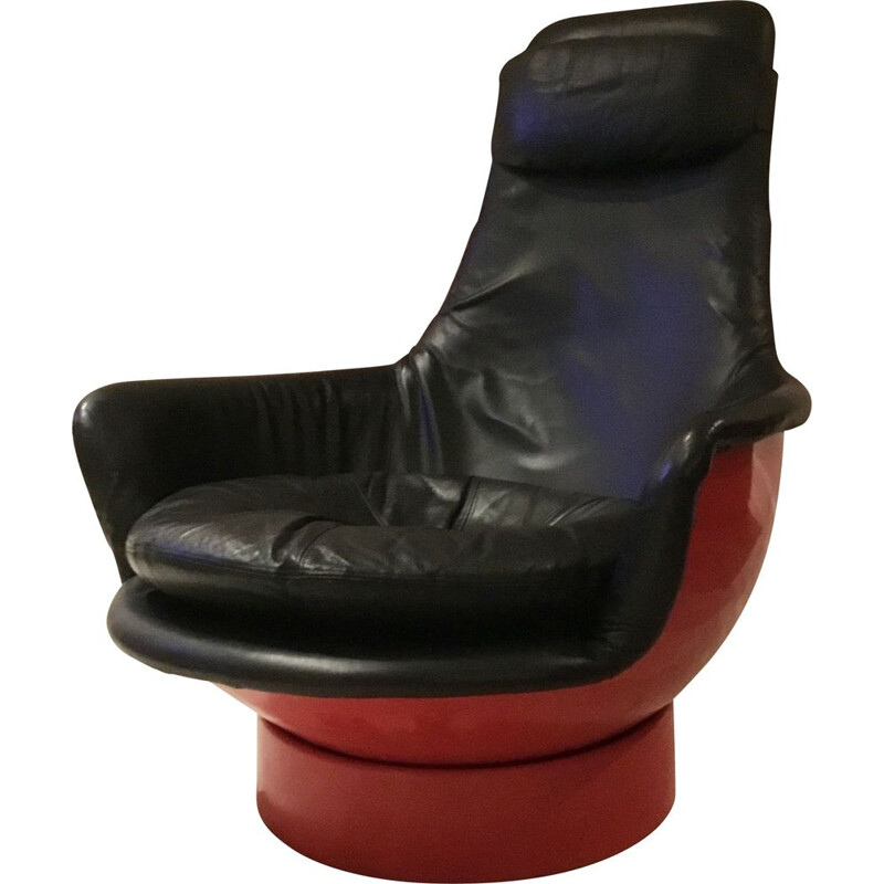 Fauteuil vintage en fibre de verre et en cuir de l'ère spatiale par Risto Halme pour Peem Oy, 1970