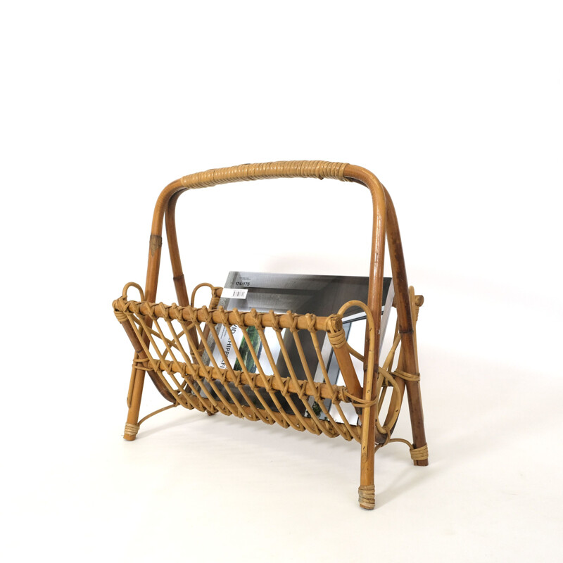 Vintage bamboo and rattan magazine rack 1960s