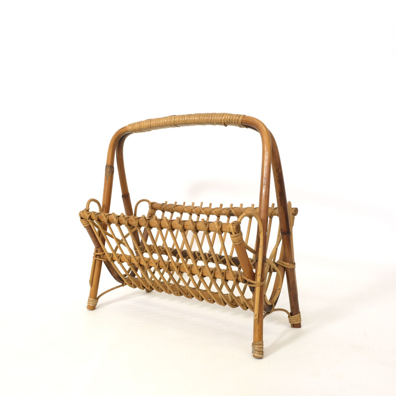 Vintage bamboo and rattan magazine rack 1960s