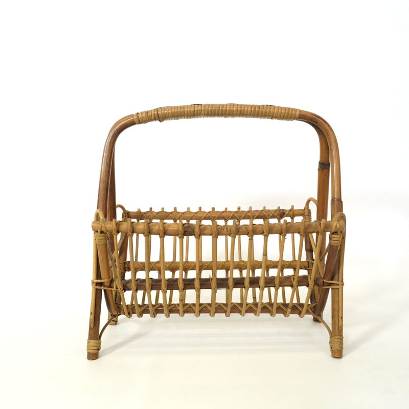 Vintage bamboo and rattan magazine rack 1960s