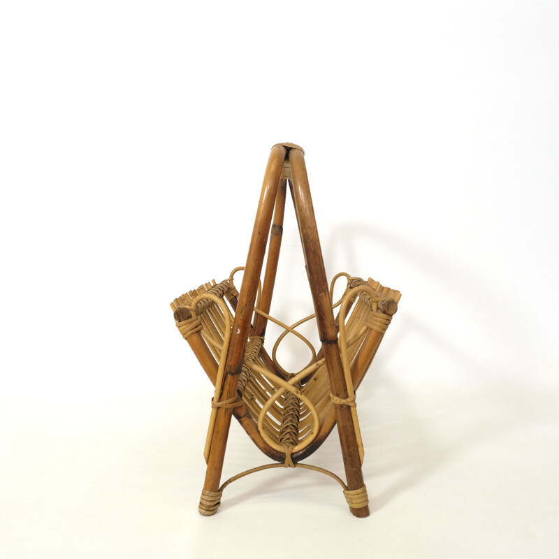 Vintage bamboo and rattan magazine rack 1960s