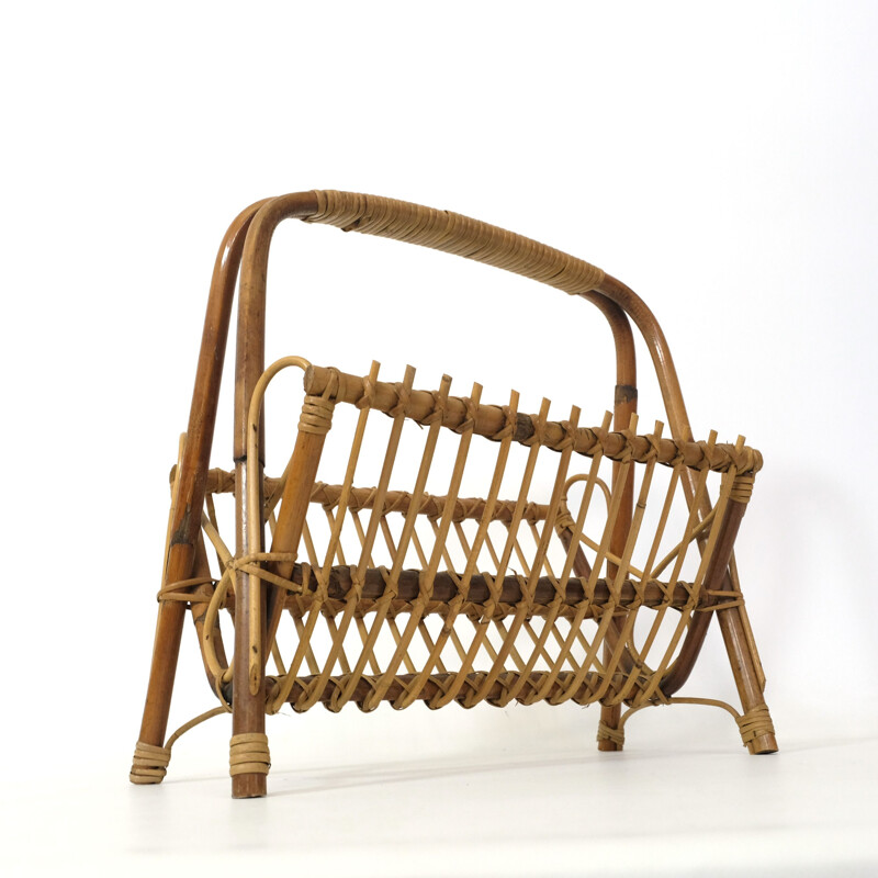 Vintage bamboo and rattan magazine rack 1960s