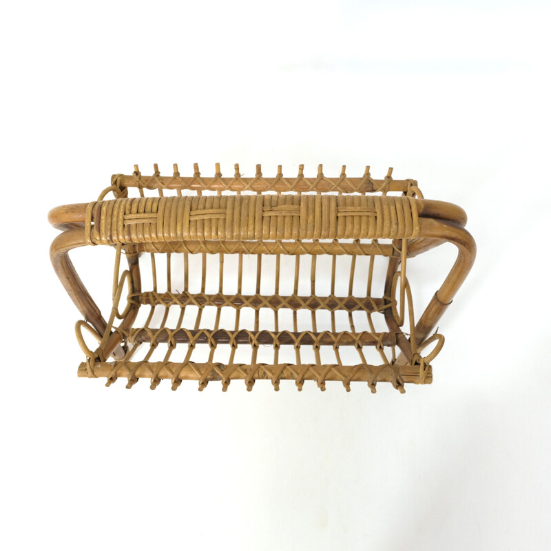 Vintage bamboo and rattan magazine rack 1960s