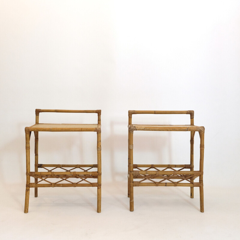 Pair of vintage rattan bedside tables 1960s