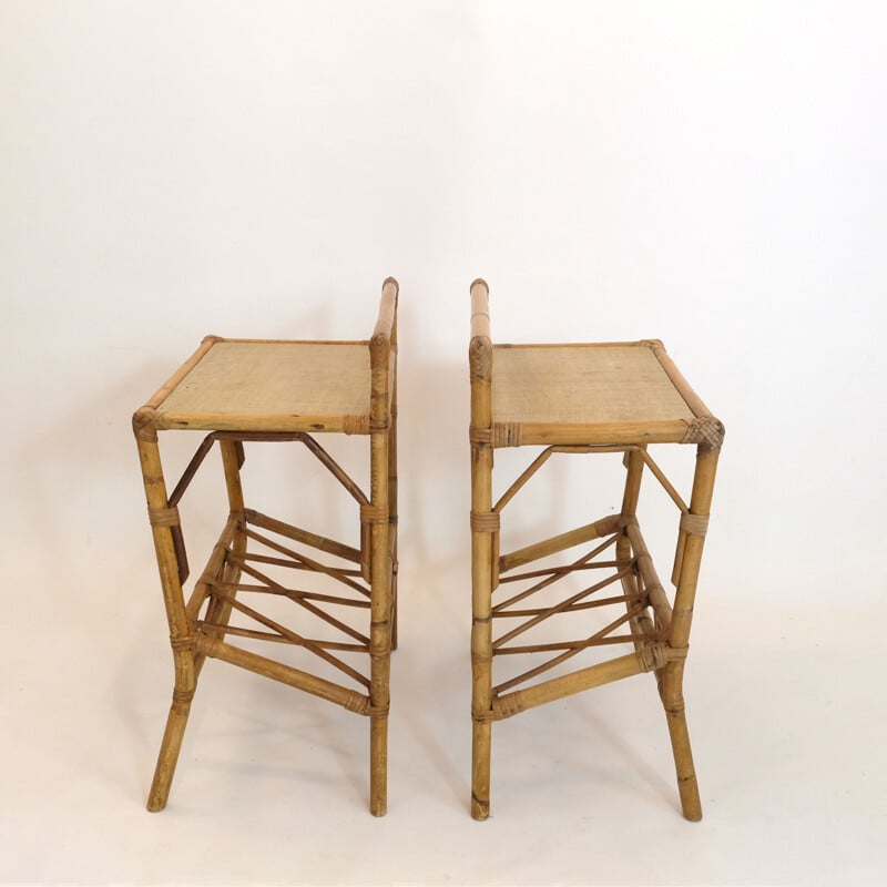 Pair of vintage rattan bedside tables 1960s