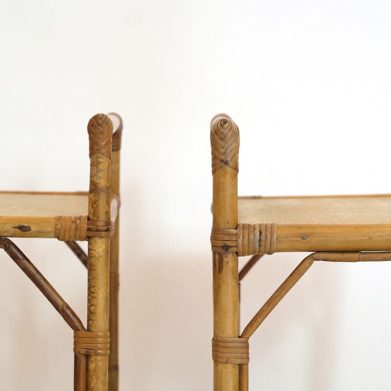 Pair of vintage rattan bedside tables 1960s