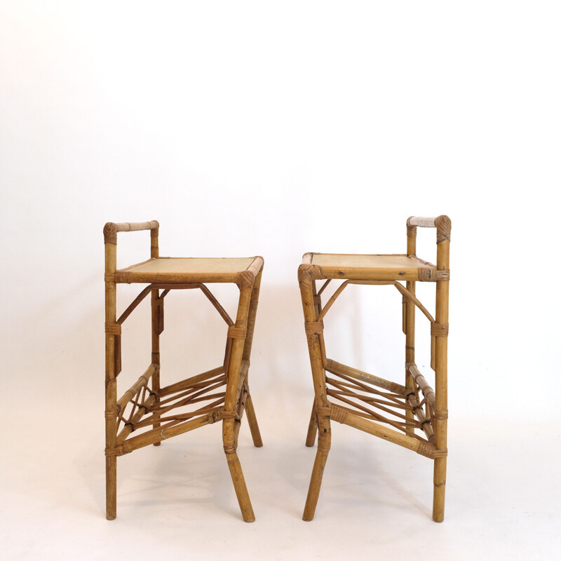 Pair of vintage rattan bedside tables 1960s