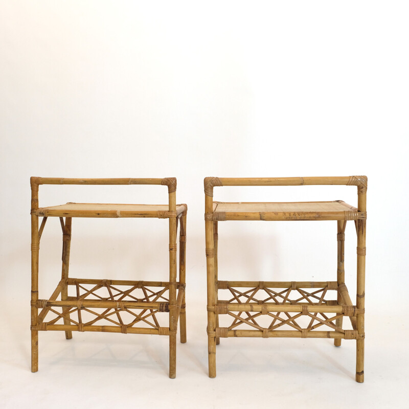 Pair of vintage rattan bedside tables 1960s