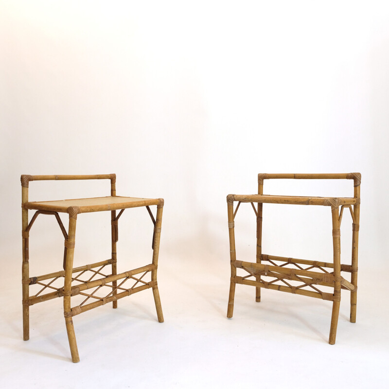 Pair of vintage rattan bedside tables 1960s