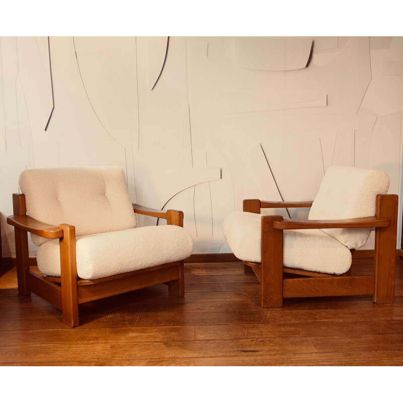 Pair of vintage elm armchairs 1970s
