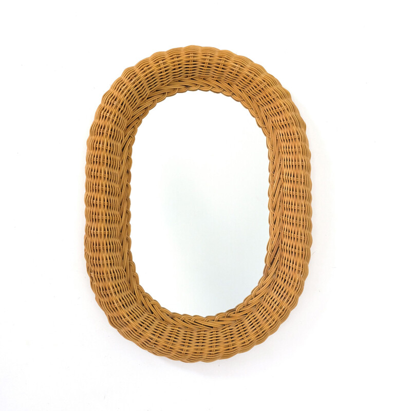 Vintage mirror with thick wicker frame 1950s