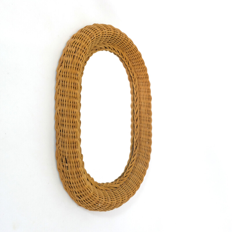 Vintage mirror with thick wicker frame 1950s