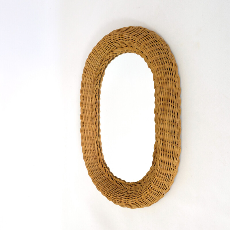 Vintage mirror with thick wicker frame 1950s