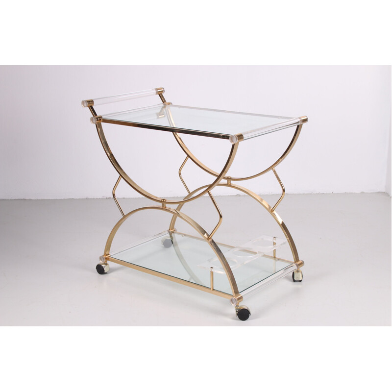 Vintage perspex drinks trolley Hollywood regency 1970s