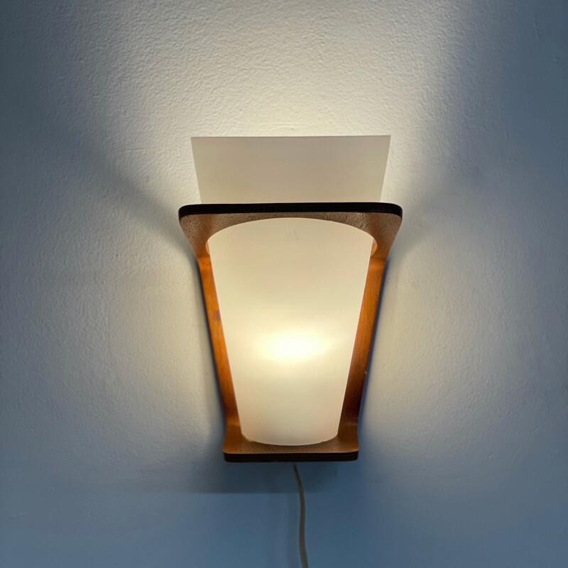 Vintage Teak Wall Lamp by Louis Kalff for Philips 1960s