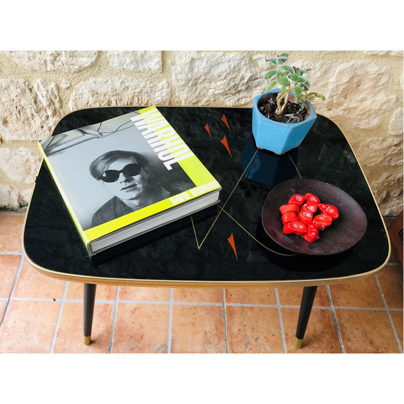 Table basse vintage en plexiglas et formica 1960