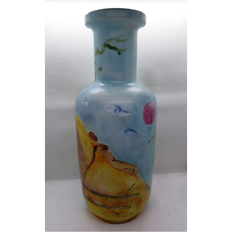 Vase vintage en opaline peint