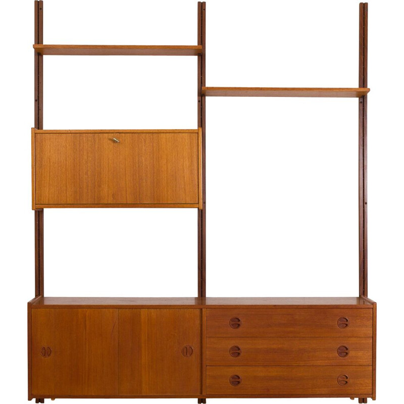 Vintage teak wall unit with sideboard and bar cabinet Scandinavian 1960s