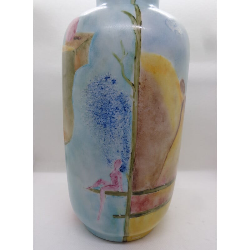 Vase vintage en opaline peint