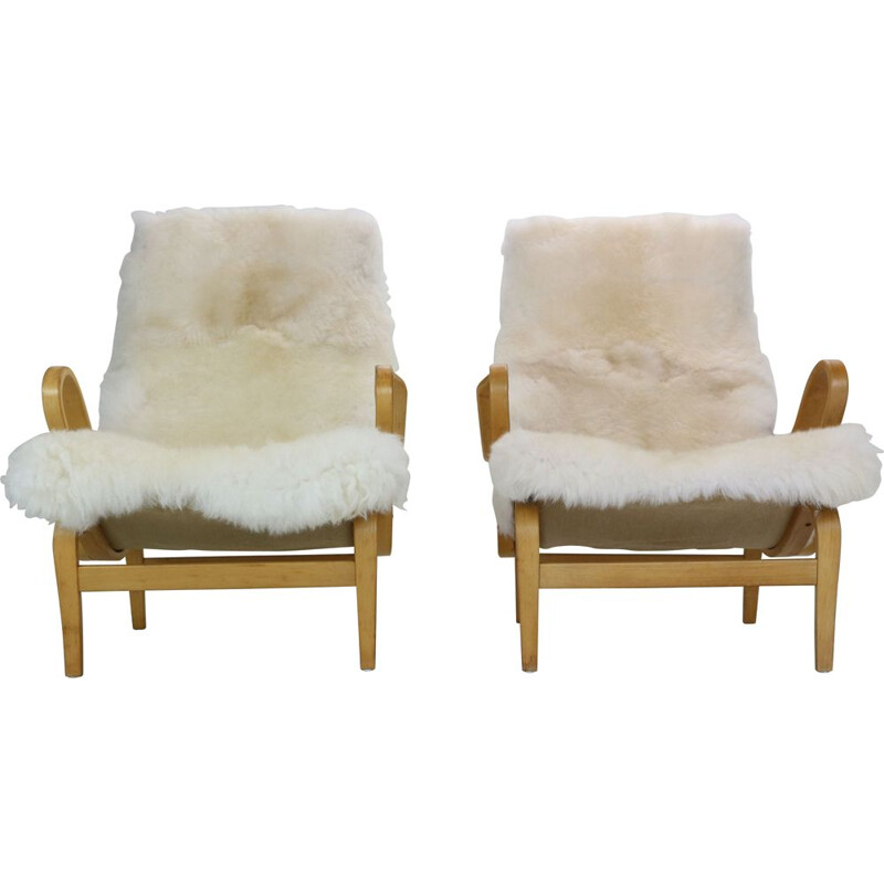 Pair of vintage lounge chairs Bruno Mathsson Sweden 1969s