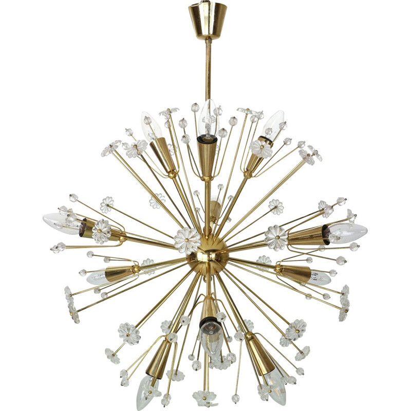 Vintage Emil Stejnar Chandelier for Rupert Nikoll Brass & Crystal Sputnik Snowflake 1950