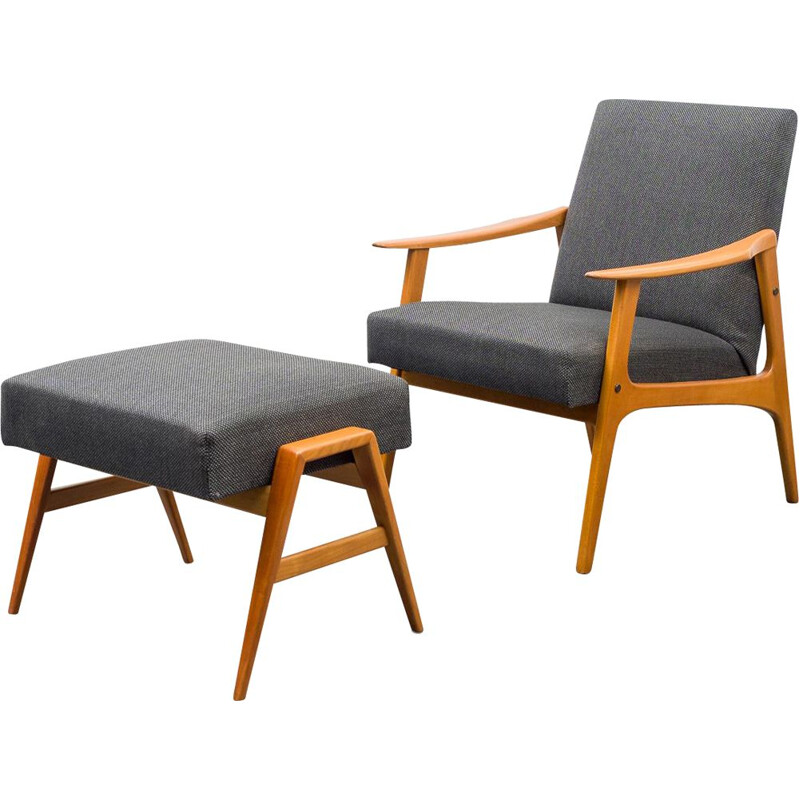 Fauteuil vintage avec tabouret 1960