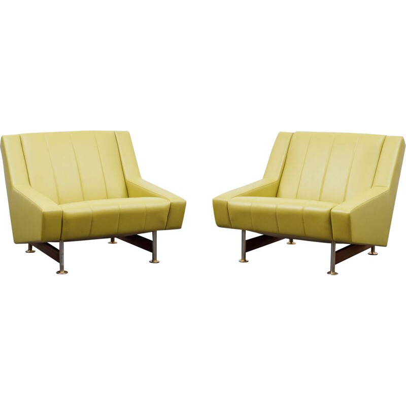 Paire de fauteuil lounge vintage en cuir 1960