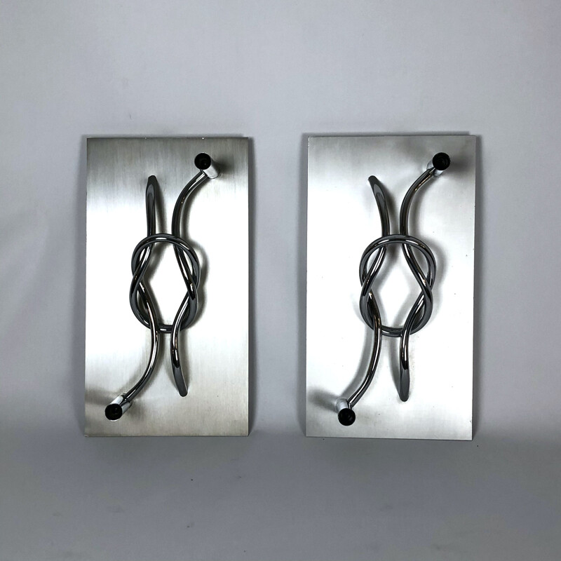 Pair of vintage aluminum and chrome sconces by Giacomo Benevelli, Italy 1970