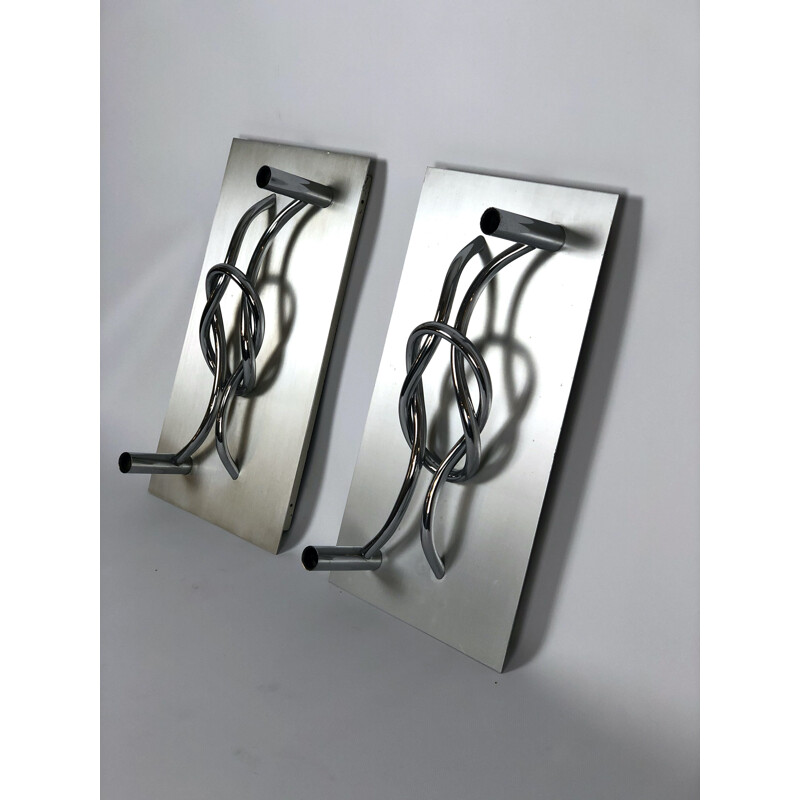 Pair of vintage aluminum and chrome sconces by Giacomo Benevelli, Italy 1970