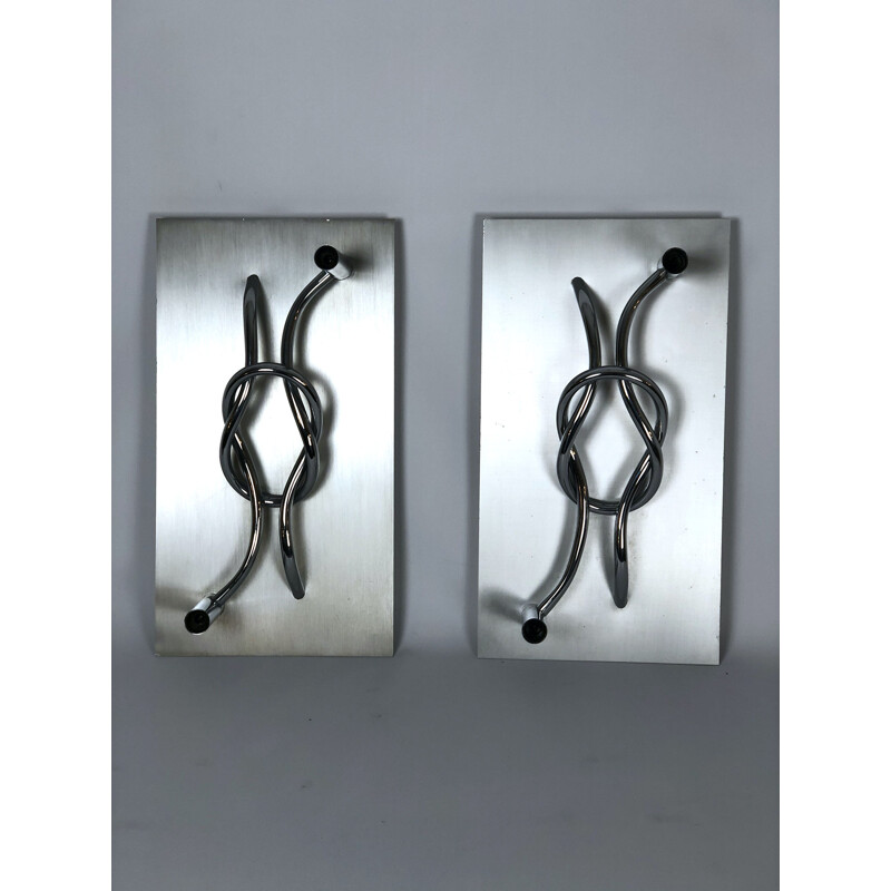 Paire d' appliques vintage en aluminium et chrome de Giacomo Benevelli, Italie 1970