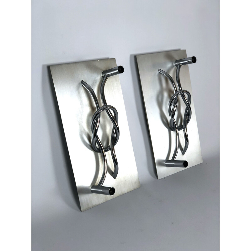 Pair of vintage aluminum and chrome sconces by Giacomo Benevelli, Italy 1970