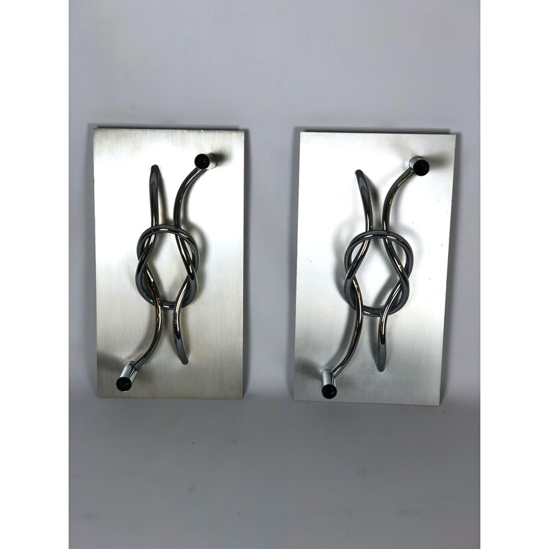 Pair of vintage aluminum and chrome sconces by Giacomo Benevelli, Italy 1970