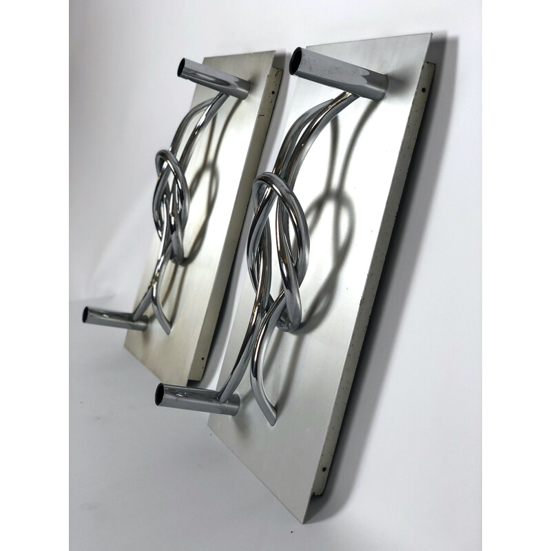 Pair of vintage aluminum and chrome sconces by Giacomo Benevelli, Italy 1970