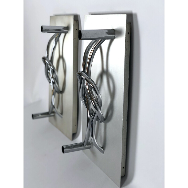 Pair of vintage aluminum and chrome sconces by Giacomo Benevelli, Italy 1970