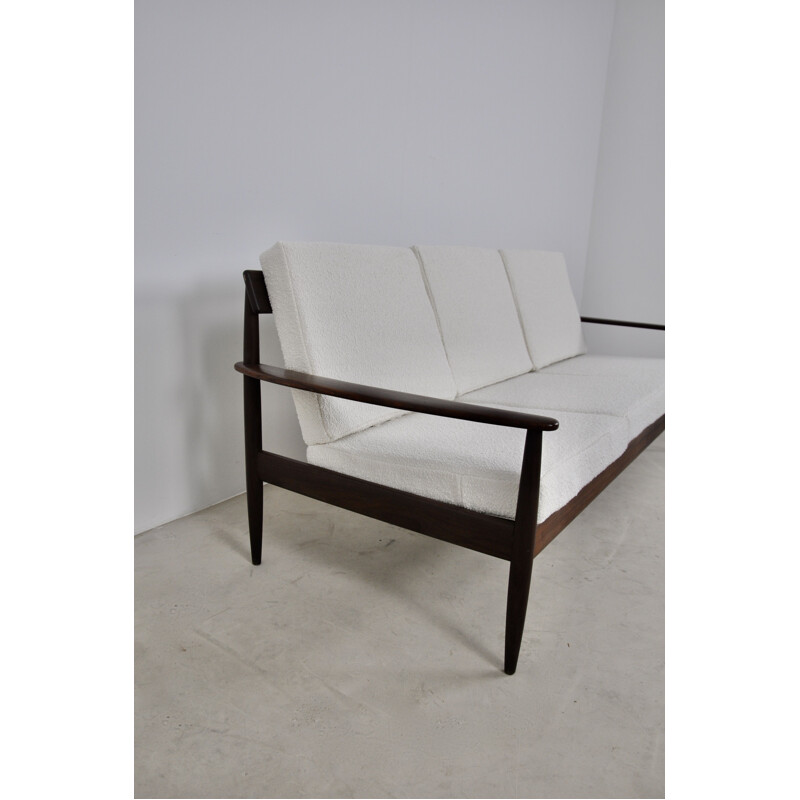 Vintage sofa in wood and fabric Scandinavian white colour 1960