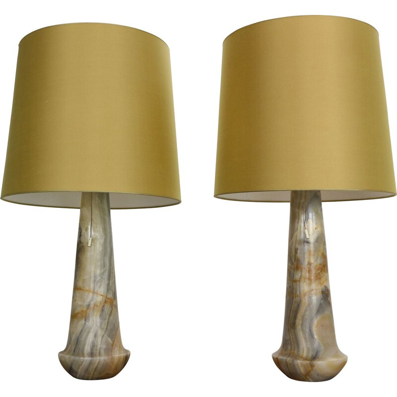 Pair of vintage Marble Table Night stand Lamps Italy 1960s