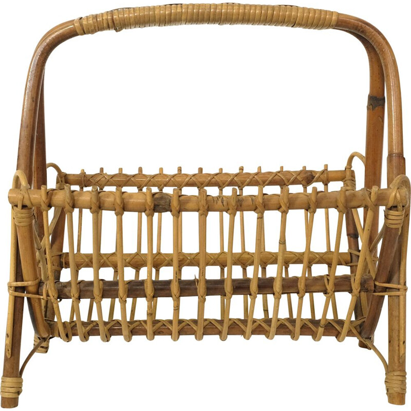 Vintage bamboo and rattan magazine rack 1960s