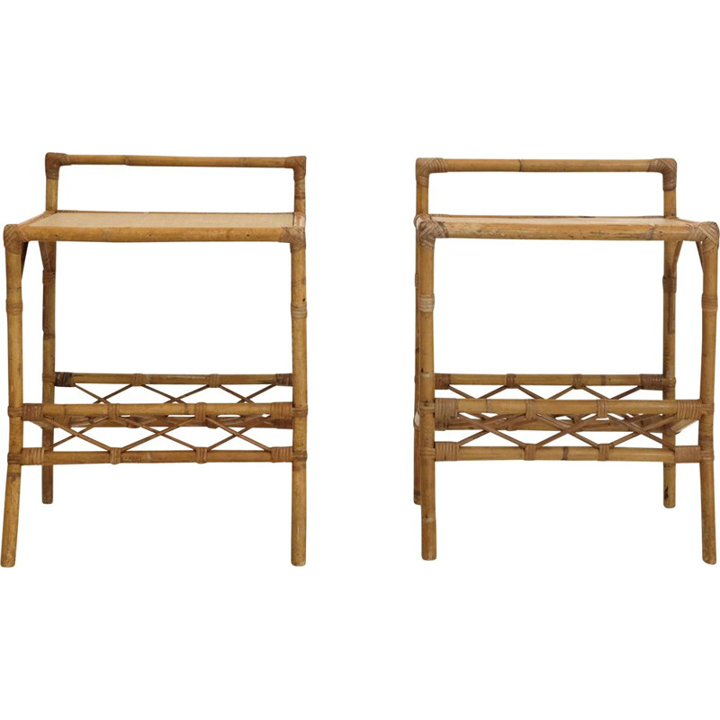 Pair of vintage rattan bedside tables 1960s