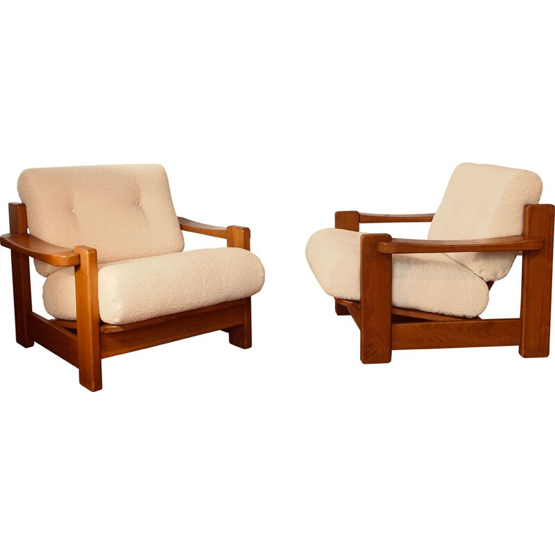 Pair of vintage elm armchairs 1970s