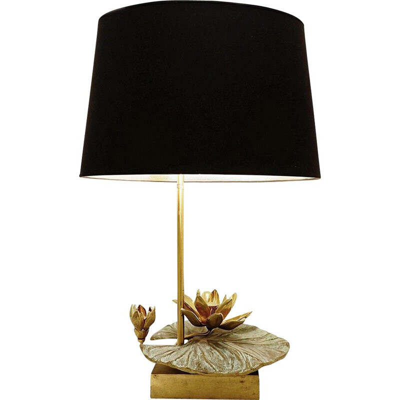 Lampe de table vintage Nenuphar en laiton et bronze française 1960