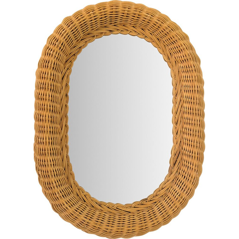 Vintage mirror with thick wicker frame 1950s