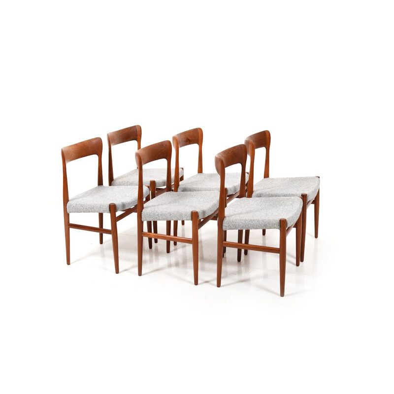 Set of 6 vintage Danish Mid Century organic shaped Chairs in solid Teak 1950